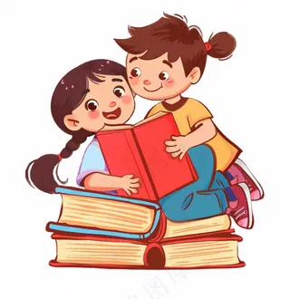 坐着书本上的学生阅读看书人物卡通插画免抠