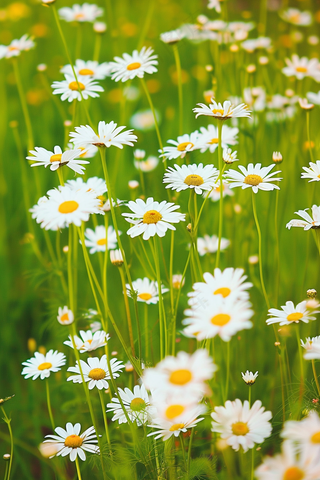 春天白色小雏菊花丛摄影图