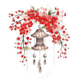 风铃植物鲜花卡通水彩插画免抠