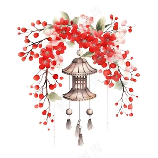 风铃植物鲜花卡通水彩插画免抠