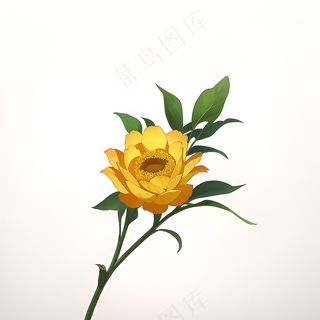 白色黄色手绘新中式风格花植物29