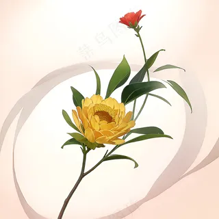 白色黄色手绘新中式风格花植物56