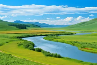 草原河流湿地白云蓝天大自然风景摄影图