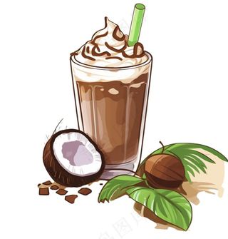 椰汁椰奶夏日清凉饮品卡通手绘插画免抠