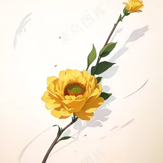 白色黄色手绘新中式风格花植物171