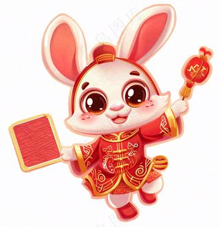 白兔兔年吉祥新年十二生肖红色喜庆卡通插画免抠