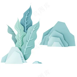 简约假山叶子免扣元素