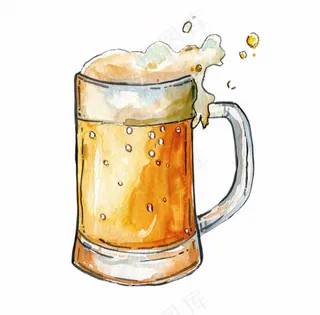啤酒杯冒泡气泡水彩画免抠