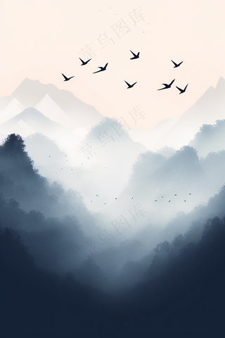 中国山川山峰层峦叠嶂国画水墨画素材背景