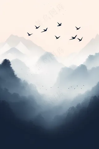 中国山川山峰层峦叠嶂国画水墨画素材背景