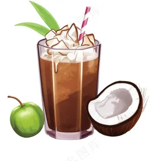 椰汁椰奶夏日清凉饮品卡通手绘插画免抠 椰汁椰奶夏日清凉饮品卡通手绘插画免抠