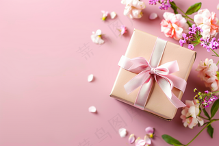 粉色鲜花礼物礼盒妇女节女神节摄影图