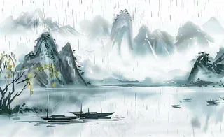 中国风水墨画江南水乡山水画天青色烟雨天清明端午雨水背景