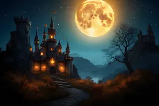 万圣节古堡月夜背景图插画图片