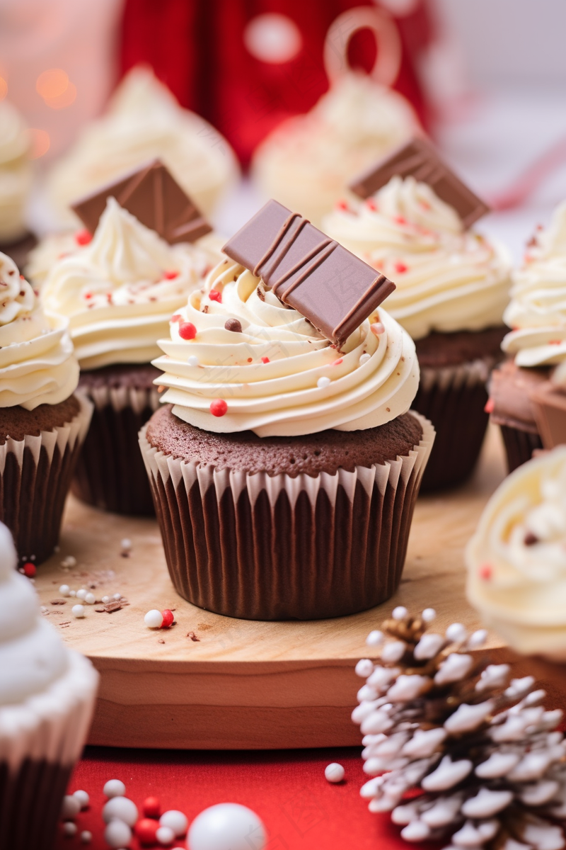 巧克力纸杯蛋糕奶油节日甜点摄影图