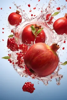 石榴水果碰撞水花摄影图 石榴水果碰撞水花摄影图