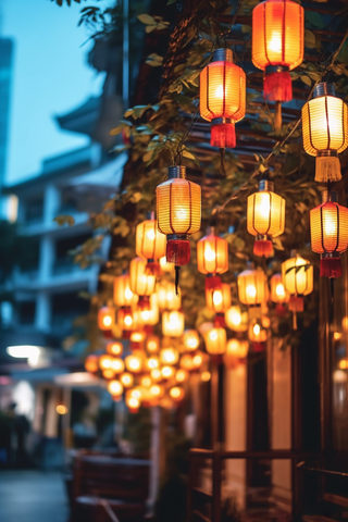 新年春节街道屋檐的灯笼热闹喜庆摄影图