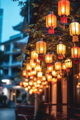 新年春节街道屋檐的灯笼热闹喜庆摄影图