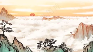 中国风山水彩色国画插画装饰画素材24