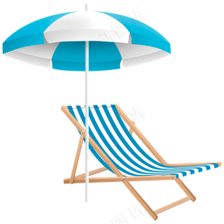 免抠蓝色条纹躺椅