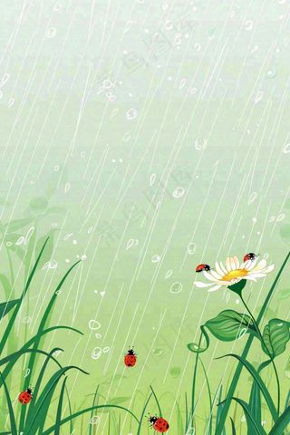 春天草丛花丛昆虫下雨天雨水惊蛰谷雨卡通插画背景