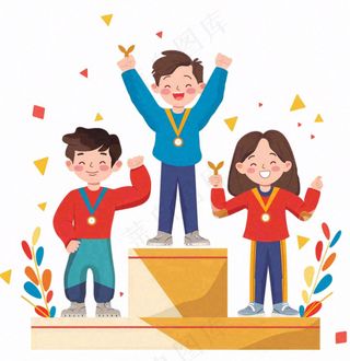 颁奖台运动员领奖比赛卡通插画免抠