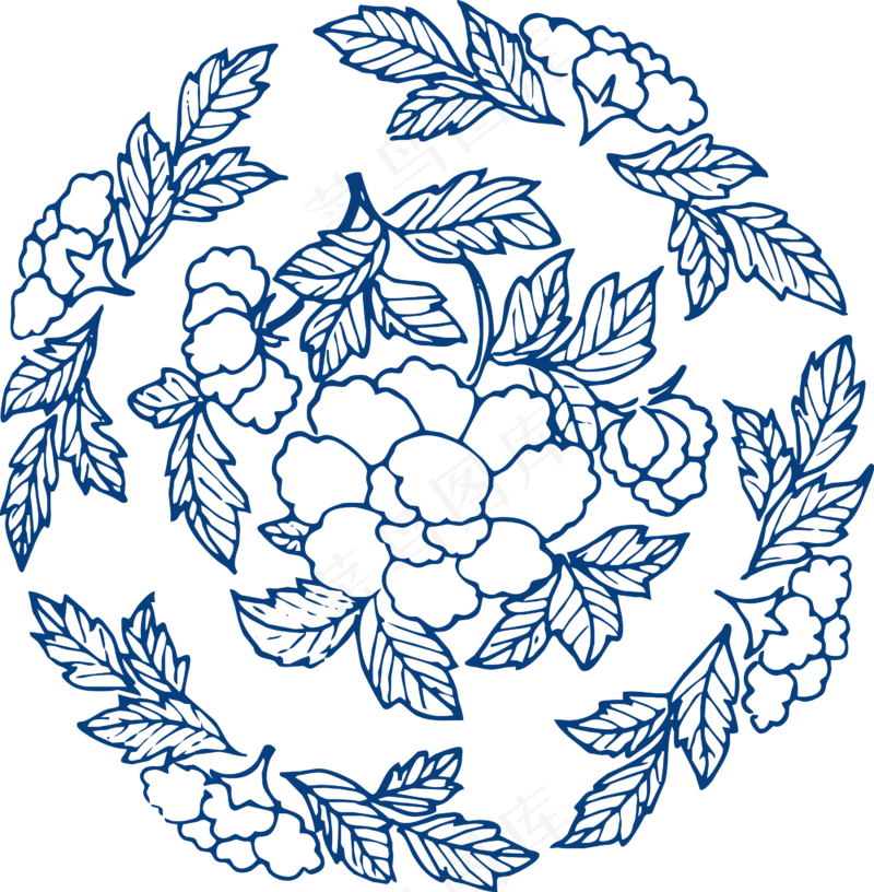 古代青花瓷图案花纹中国风图案祥云纹理传统图腾PNG免扣素材