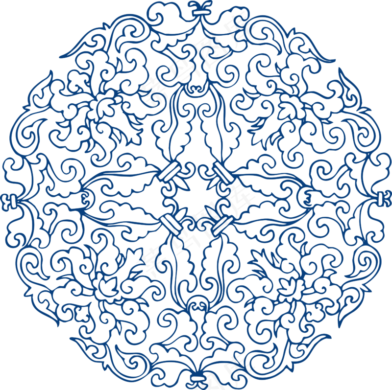 古代青花瓷图案花纹中国风图案祥云纹理传统图腾PNG免扣素材