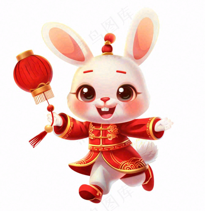 白兔兔年吉祥新年十二生肖红色喜庆卡通插画免抠(1024x1056)