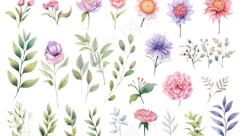 花朵鲜花花花苏水彩插画免抠(1456x816)