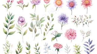 花朵鲜花花花苏水彩插画免抠