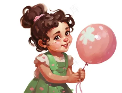 女孩那种气球开心卡通插画免抠