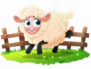 小绵羊草坪圈养动物卡通插画免抠