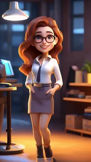 3D卡通人物办公室文员女性微笑3
