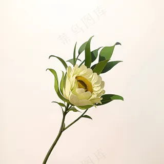 白色黄色手绘新中式风格花植物126