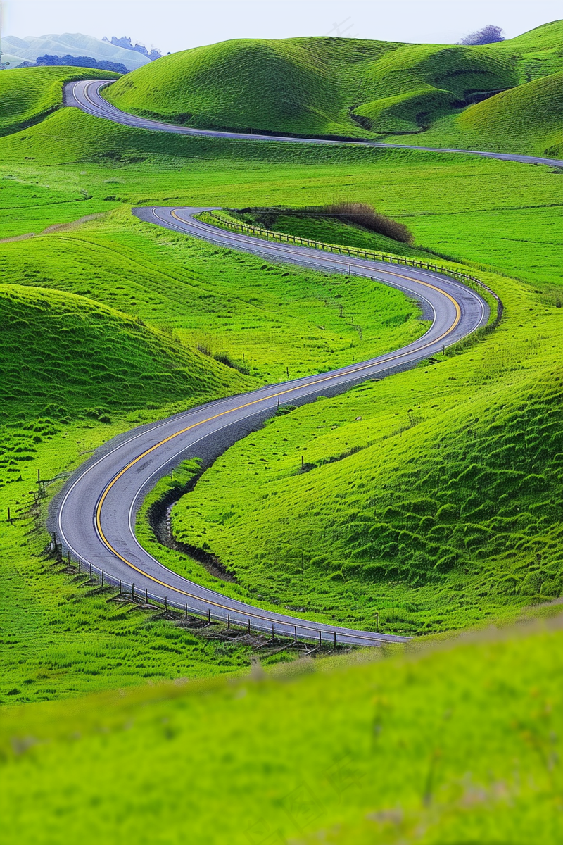 草甸草原的公路摄影图(2688x4032)