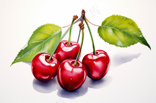 樱桃车厘子水果水彩画卡通壁纸