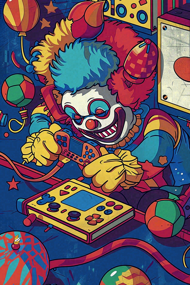 卡通马戏团小丑游戏彩色愚人节插画背景(2688x4032)