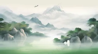 国风山水山峰云层水墨画丹青插画背景