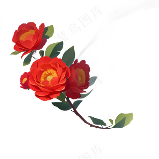 红色 海棠花 手绘 免抠 素材4