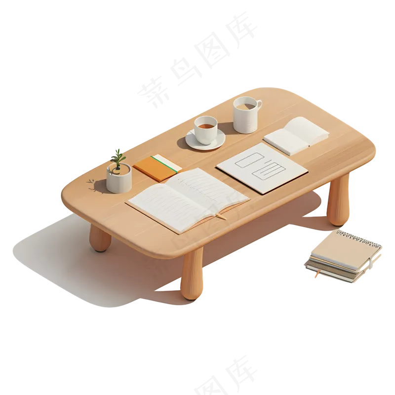 免抠卡通卡其色的书桌