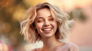 欧美少女微笑自信金发人像摄影图