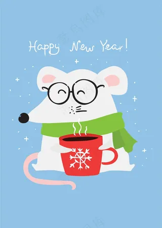 小老鼠喝热茶 绿色围巾