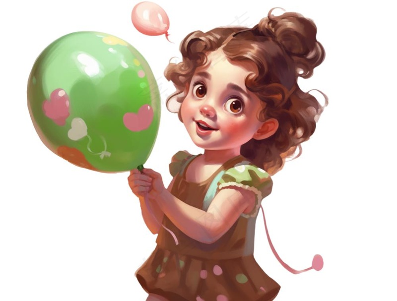 女孩那种气球开心卡通插画免抠