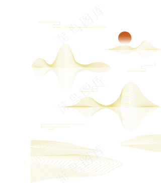 山水波浪祥云中式国风线条107免扣素材
