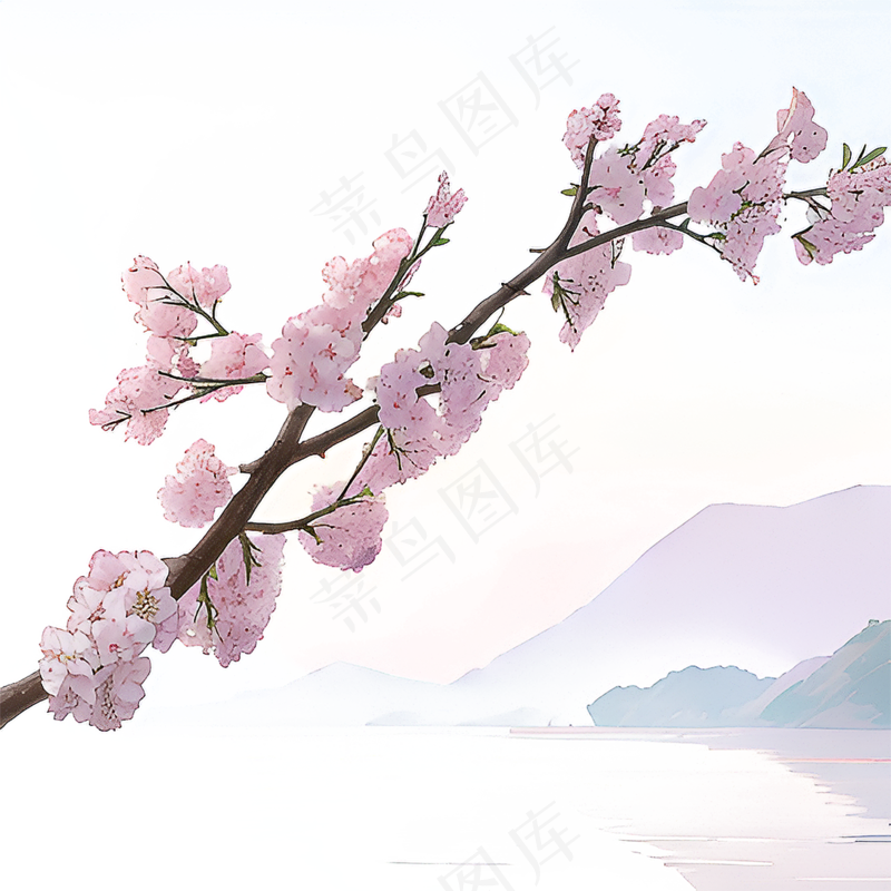 粉色手绘梅花一枝梅素材10