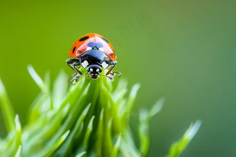 春天昆虫瓢虫植物摄影图
