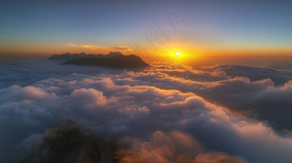 清晨日出朝霞云层山川摄影图