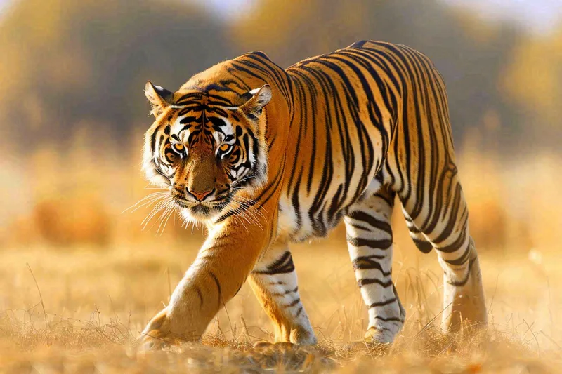 老虎秋天草丛里出行金秋动物摄影图(4032x2688)