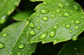 春天谷雨雨水绿叶摄影图